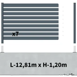 DECKLINEA - Kit clôture aluminium ajourée sur muret olinda anthracite 12,85x1,8m - lames ajourées 21x100x1780 mm - brise vue - palissade