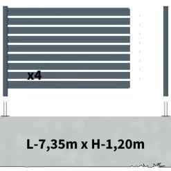 DECKLINEA - Kit clôture aluminium ajourée sur muret olinda anthracite 7,38x1,8m - lames ajourées 21x100x1780 mm - brise vue - palissade