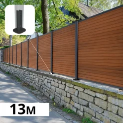 DECKLINEA - Kit clôture composite sur muret santos teck 13x1,8m - bois composite & aluminium - poteaux sur platines gris - brise vue