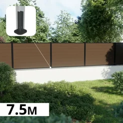 DECKLINEA - Kit clôture composite sur muret rio bronze 7,5x1,8m - bois composite & aluminium - poteaux sur platines noir - brise vue