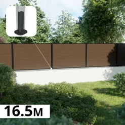 DECKLINEA - Kit clôture composite sur muret rio bronze 16,5x1,8m - bois composite & aluminium - poteaux sur platines noir - brise vue