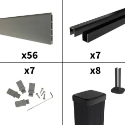 DECKLINEA - Kit clôture composite sur muret rio platine 13x1,8m - bois composite & aluminium - poteaux sur platines noir - brise vue