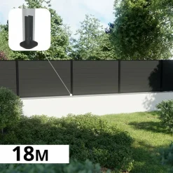 DECKLINEA - Kit clôture composite sur muret rio anthracite 18x1,8m - bois composite & aluminium - poteaux sur platines noir - brise vue