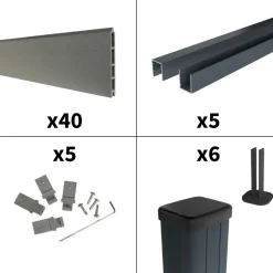DECKLINEA - Kit clôture composite sur muret rio platine 9x1,8m - bois composite & aluminium - poteaux sur platines gris - brise vue