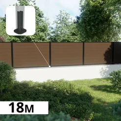 DECKLINEA - Kit clôture composite sur muret rio bronze 18x1,8m - bois composite & aluminium - poteaux sur platines noir - brise vue