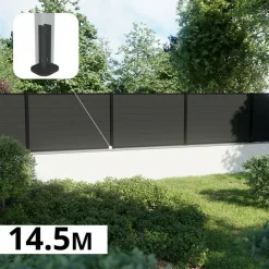 DECKLINEA - Kit clôture composite sur muret rio anthracite 14,5x1,8m - bois composite & aluminium - poteaux sur platines noir - brise vue