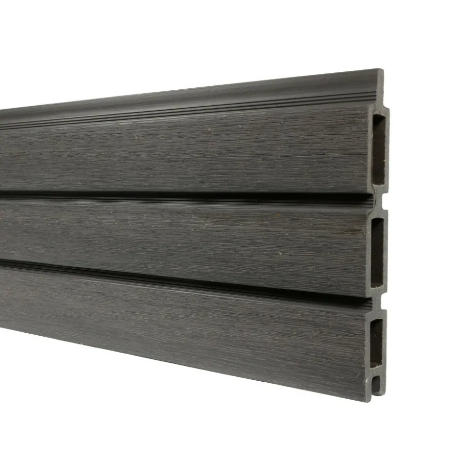 DECKLINEA - Kit clôture composite sur muret santos ardoise 14,5x1,8m - bois composite & aluminium - poteaux sur platines gris - brise vue