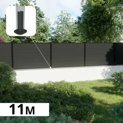 DECKLINEA - Kit clôture composite sur muret rio anthracite 11x1,8m - bois composite & aluminium - poteaux sur platines noir - brise vue