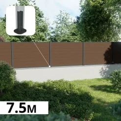 DECKLINEA - Kit clôture composite sur muret rio bronze 7,5x1,8m - bois composite & aluminium - poteaux sur platines gris - brise vue