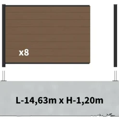 DECKLINEA - Kit clôture composite sur muret rio bronze 14,5x1,8m - bois composite & aluminium - poteaux sur platines noir - brise vue