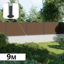 DECKLINEA - Kit clôture composite sur muret rio bronze 9x1,8m - bois composite & aluminium - poteaux sur platines gris - brise vue