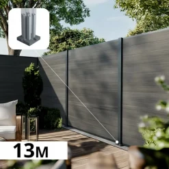 DECKLINEA - Kit clôture composite cruz ardoise 13x1,8m - bois composite & aluminium - poteaux sur platines gris - brise vue - palissade