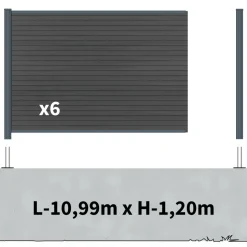 DECKLINEA - Kit clôture composite sur muret santos ardoise 11x1,8m - bois composite & aluminium - poteaux sur platines gris - brise vue