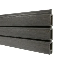 DECKLINEA - Kit clôture composite sur muret santos ardoise 11x1,8m - bois composite & aluminium - poteaux sur platines gris - brise vue