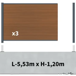 DECKLINEA - Kit clôture composite sur muret santos teck 5,5x1,8m - bois composite & aluminium - poteaux sur platines gris - brise vue