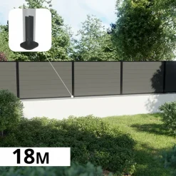 DECKLINEA - Kit clôture composite sur muret rio platine 18x1,8m - bois composite & aluminium - poteaux sur platines noir - brise vue