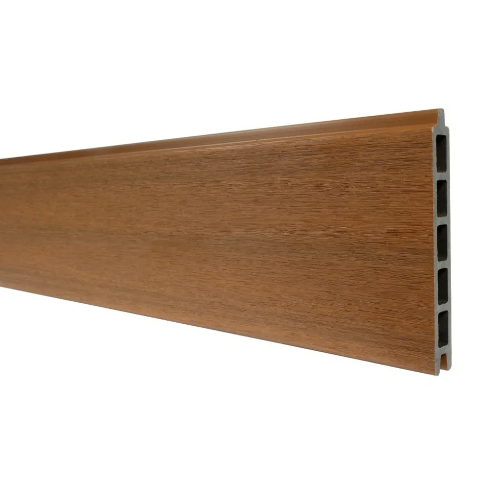 DECKLINEA - Kit clôture composite cruz teck 5,5x1,8m - bois composite & aluminium - poteaux sur platines gris - brise vue - palissade