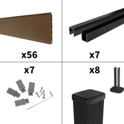 DECKLINEA - Kit clôture composite sur muret rio bronze 13x1,8m - bois composite & aluminium - poteaux sur platines noir - brise vue