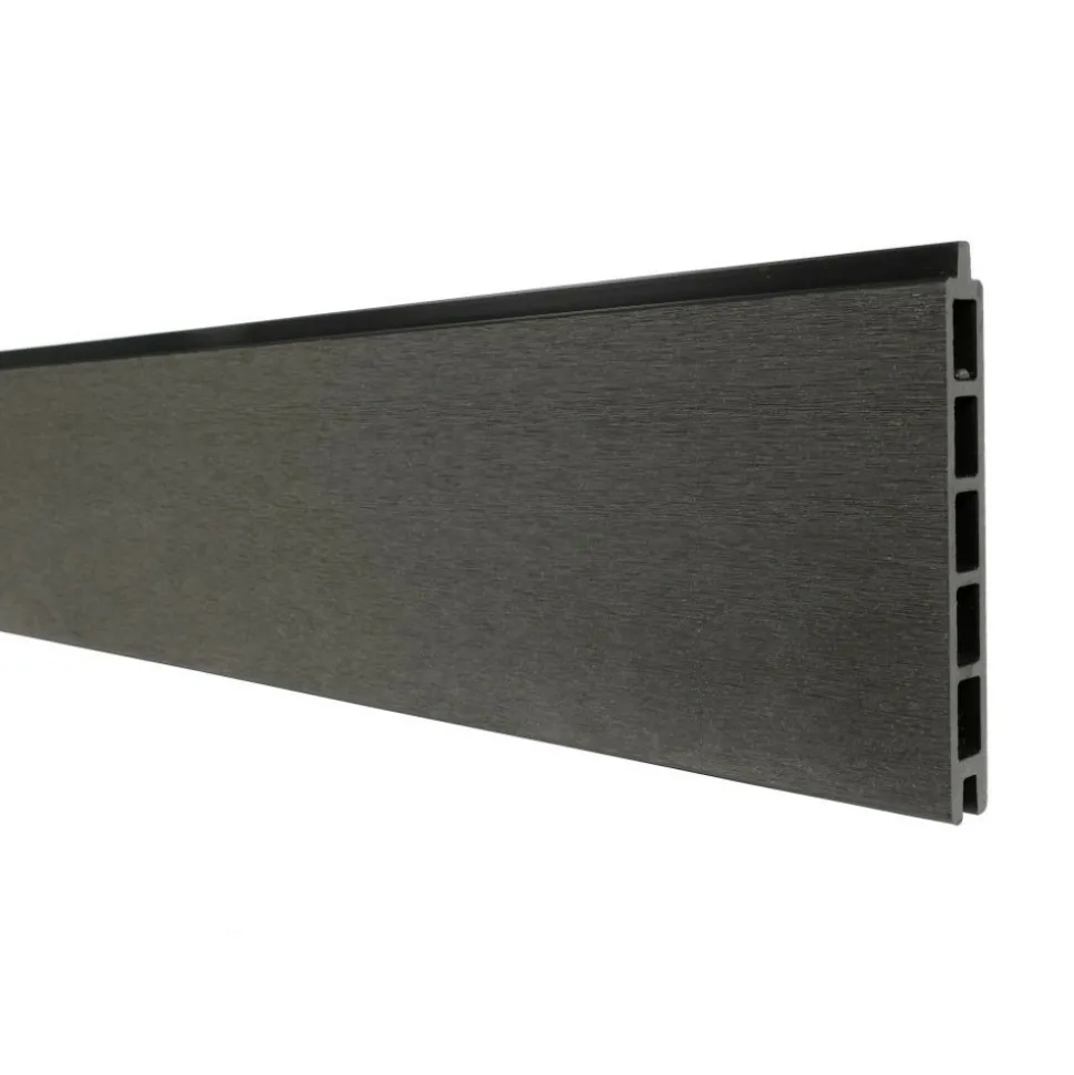 DECKLINEA - Kit clôture composite sur muret rio anthracite 11x1,8m - bois composite & aluminium - poteaux sur platines gris - brise vue