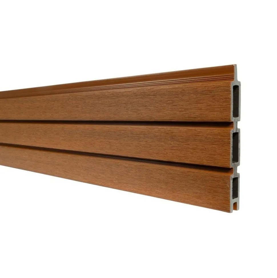 DECKLINEA - Kit clôture composite sur muret santos teck 16,5x1,8m - bois composite & aluminium - poteaux sur platines gris - brise vue