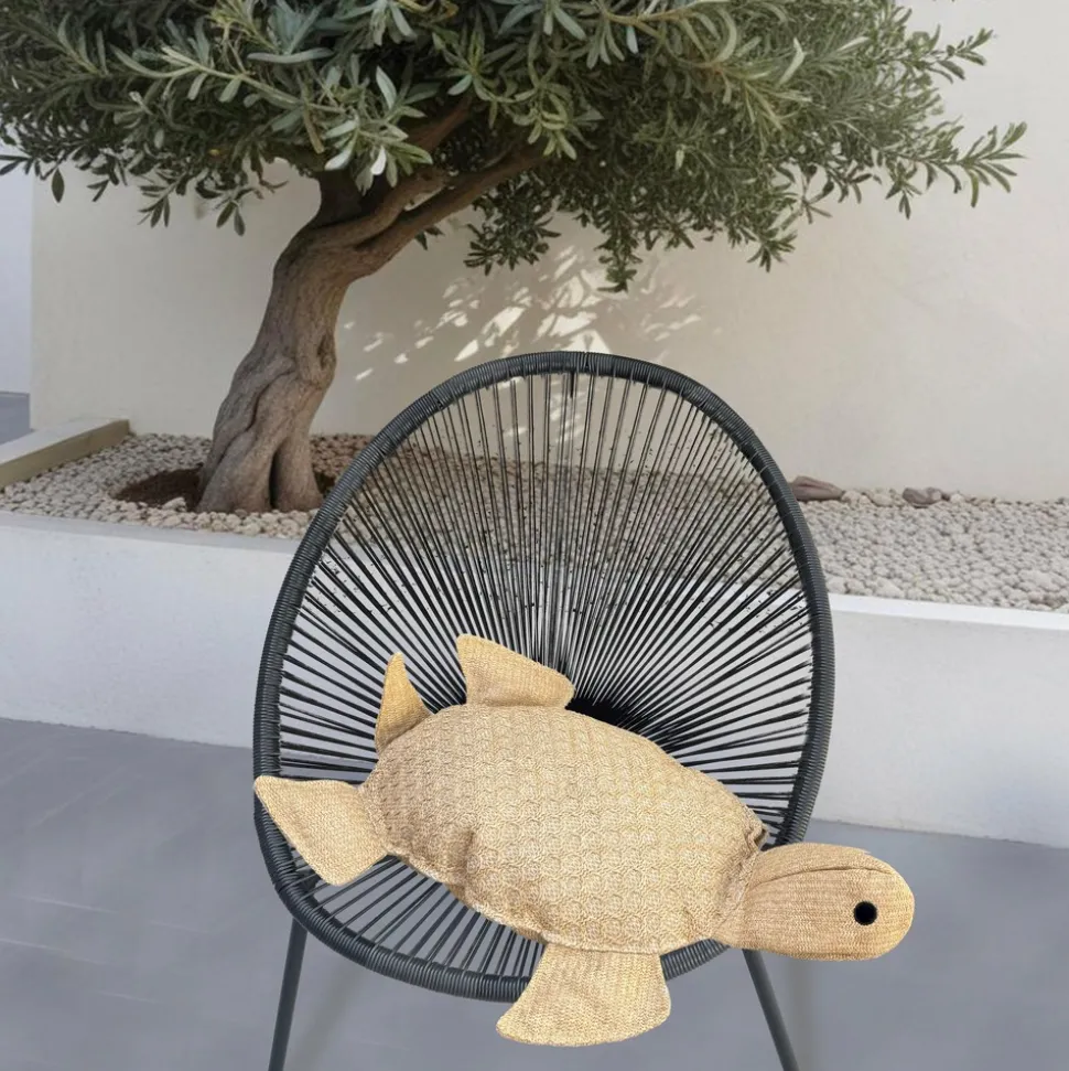 DECO ARTS - Coussin effet raphia - forme tortue - 60x20cm