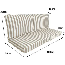 DECO ARTS - Coussins pour salon de jardin déhoussable 100x50cm - rayure beige