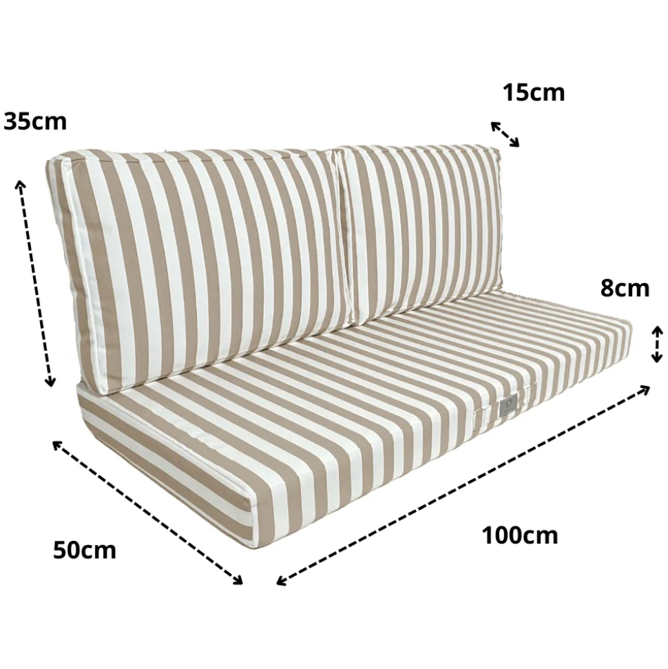 DECO ARTS - Coussins pour salon de jardin déhoussable 100x50cm - rayure beige