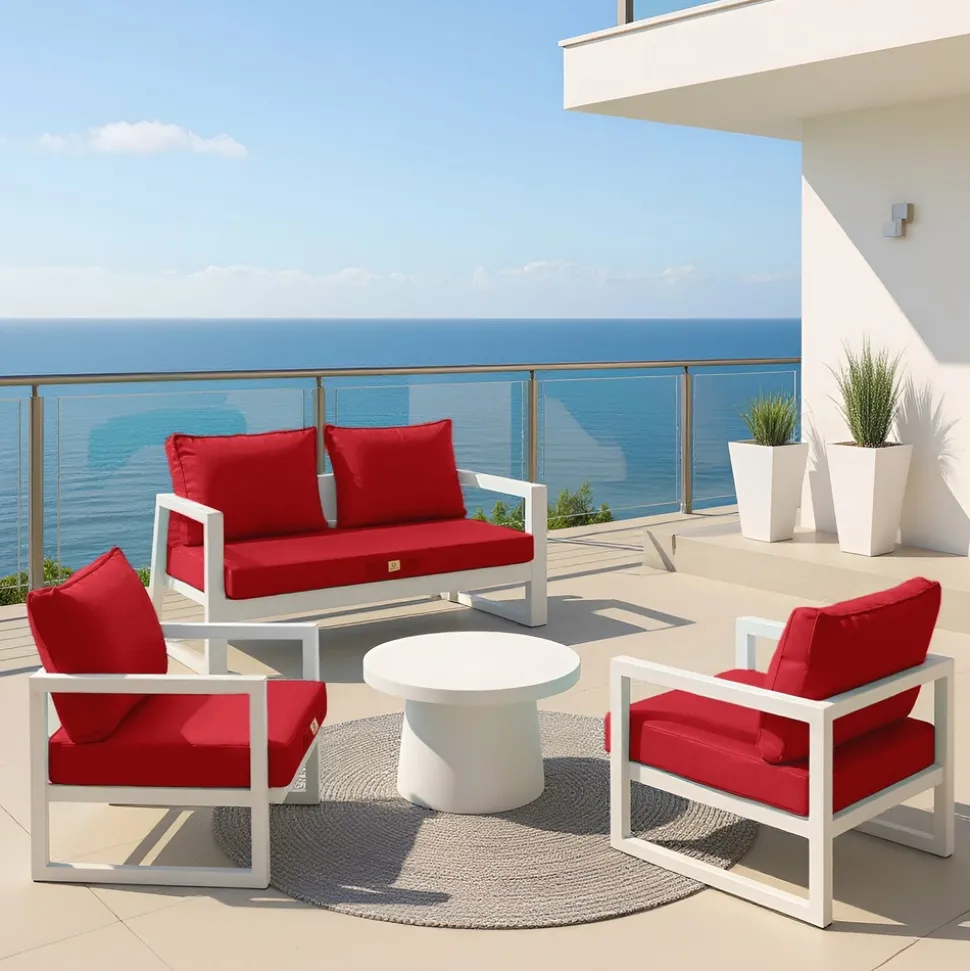 DECO ARTS - Coussins pour salon de jardin déhoussable 50x50cm rouge