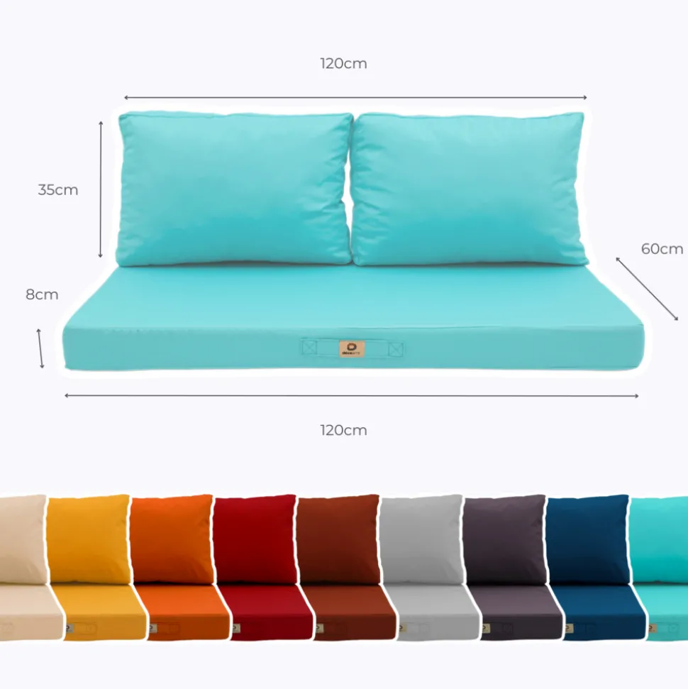 DECO ARTS - Coussins pour salon de jardin déhoussable 120x60cm bleu caraïbes