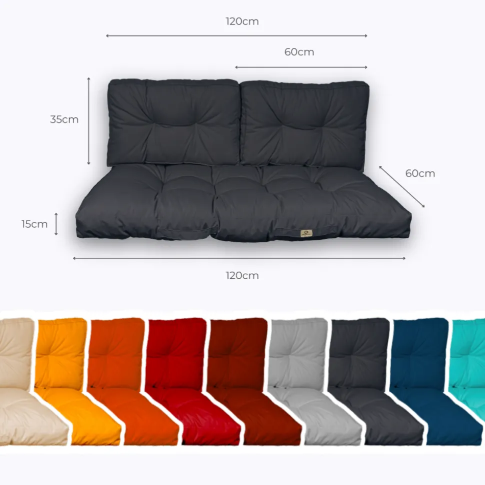 DECO ARTS - Coussins pour salon de jardin capitonné 120x60cm gris carbone