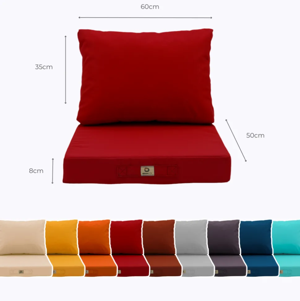 DECO ARTS - Coussins pour salon de jardin déhoussable 50x60cm rouge