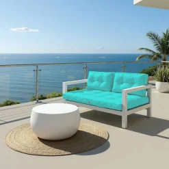 DECO ARTS - Coussins pour salon de jardin capitonné 120x60cm bleu caraibes