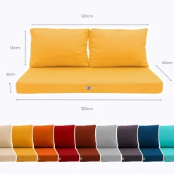 DECO ARTS - Coussins pour salon de jardin déhoussable 120x60cm jaune