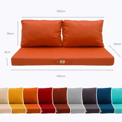 DECO ARTS - Coussins pour salon de jardin déhoussable 100x50cm orange