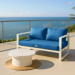 DECO ARTS - Coussins pour salon de jardin déhoussable 100x50cm bleu pétrole