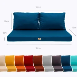 DECO ARTS - Coussins pour salon de jardin déhoussable 100x50cm bleu pétrole