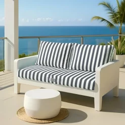 DECO ARTS - Coussins pour salon de jardin déhoussable 100x50cm - rayure gris foncé