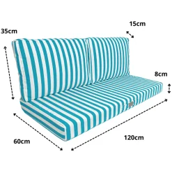 DECO ARTS - Coussins pour salon de jardin déhoussable 120x60cm - rayure turquoise