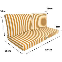 DECO ARTS - Coussins pour salon de jardin déhoussable 120x60cm - rayure jaunes