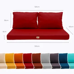 DECO ARTS - Coussins pour salon de jardin déhoussable 120x60cm rouge