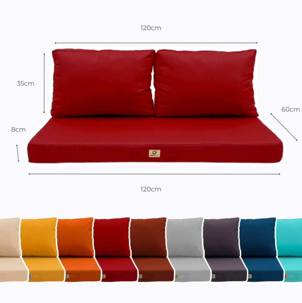 DECO ARTS - Coussins pour salon de jardin déhoussable 120x60cm rouge