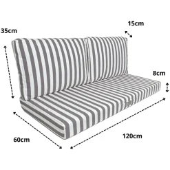 DECO ARTS - Coussins pour salon de jardin déhoussable 120x60cm - rayure gris foncé