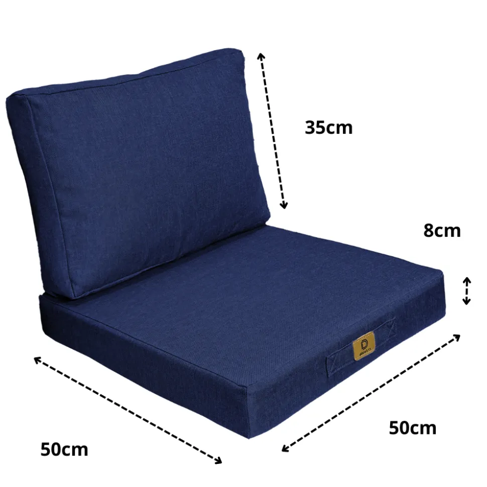 DECO ARTS - Coussins pour fauteuil effet lin déhoussable 50x50cm bleu indigo