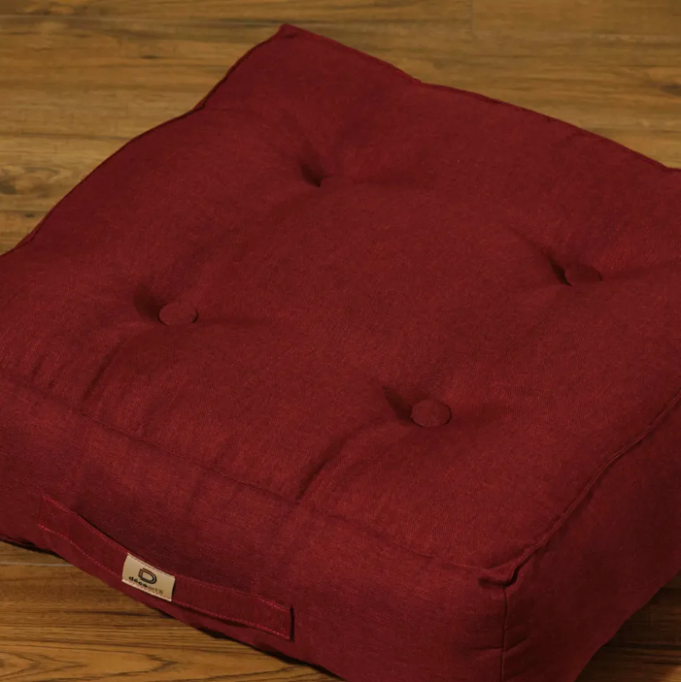 DECO ARTS - Lot de 2 coussins de sol effet lin 50 x 50 x 18 cm - rouge
