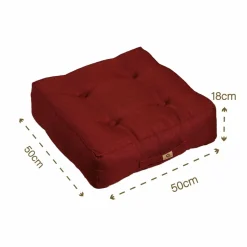 DECO ARTS - Lot de 2 coussins de sol effet lin 50 x 50 x 18 cm - rouge