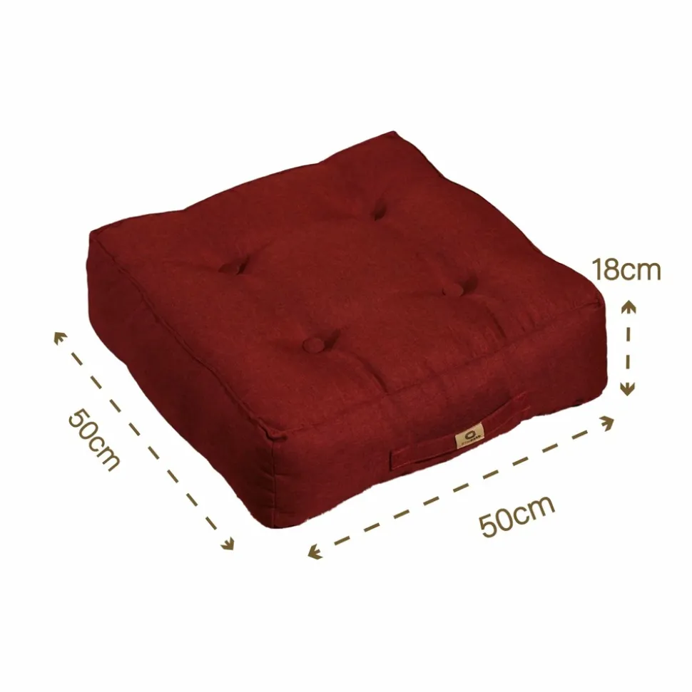 DECO ARTS - Lot de 2 coussins de sol effet lin 50 x 50 x 18 cm - rouge