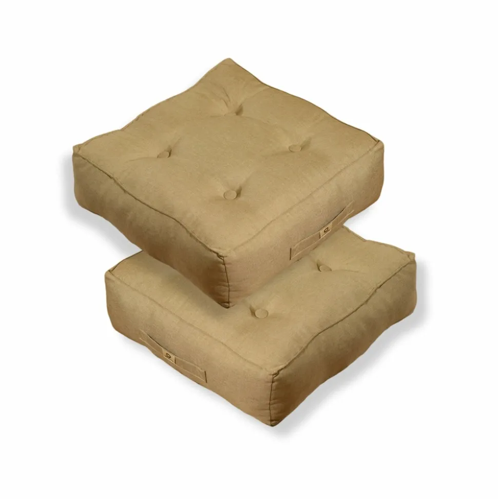 DECO ARTS - Lot de 2 coussins de sol effet lin 50 x 50 x 18 cm - beige