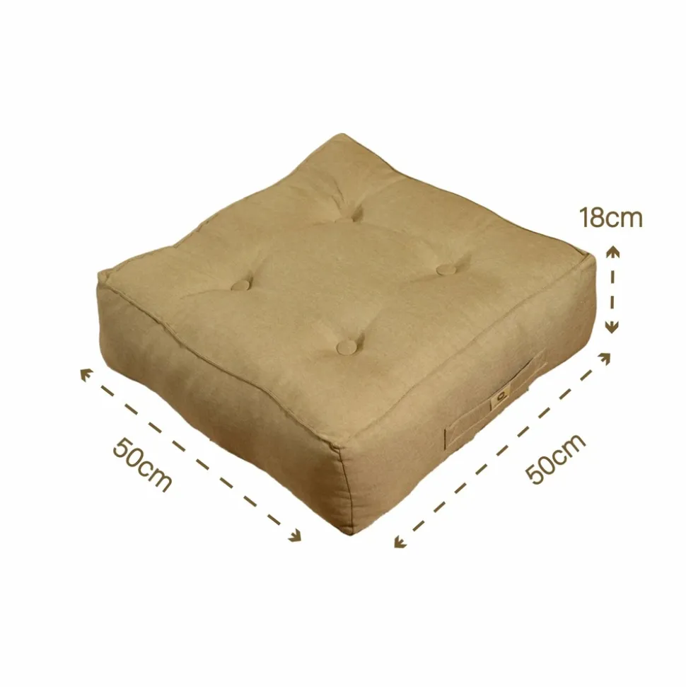 DECO ARTS - Lot de 2 coussins de sol effet lin 50 x 50 x 18 cm - beige