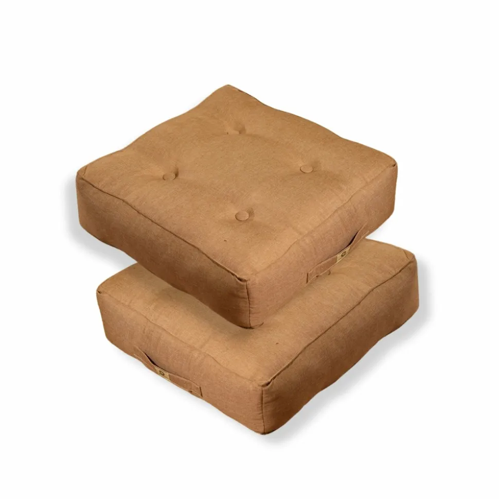 DECO ARTS - Lot de 2 coussins de sol effet lin 50 x 50 x 18 cm - marron clair