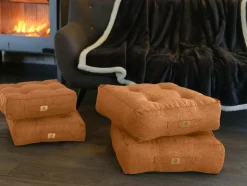 DECO ARTS - Lot de 2 coussins de sol effet lin 50 x 50 x 18 cm - marron clair